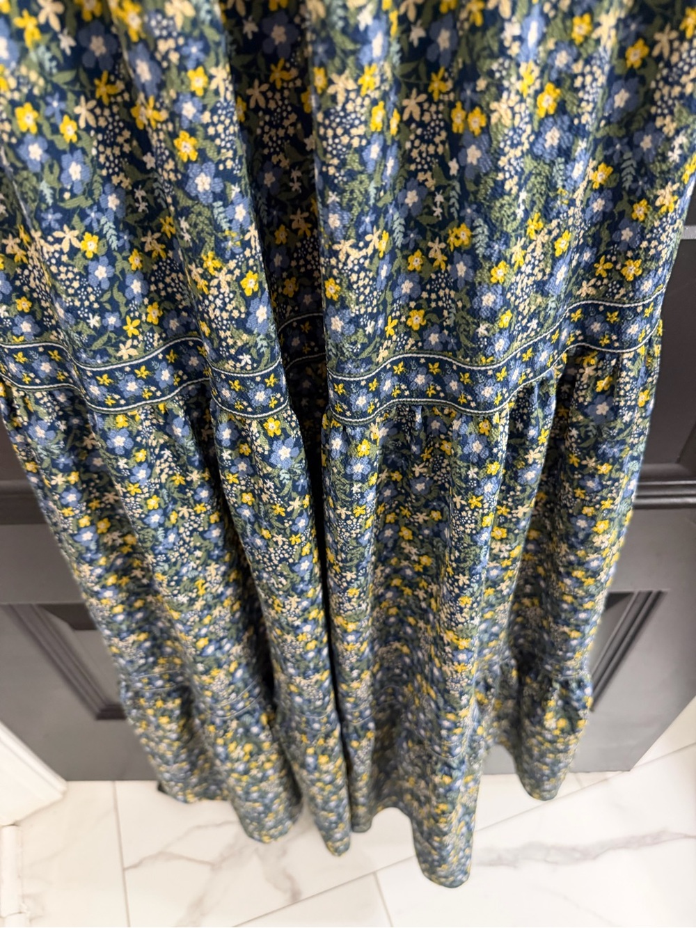 Max Studio Floral Smocked Midi Maxi Dress XS Blue Yellow Puff Sleeve - Picture 11 of 12